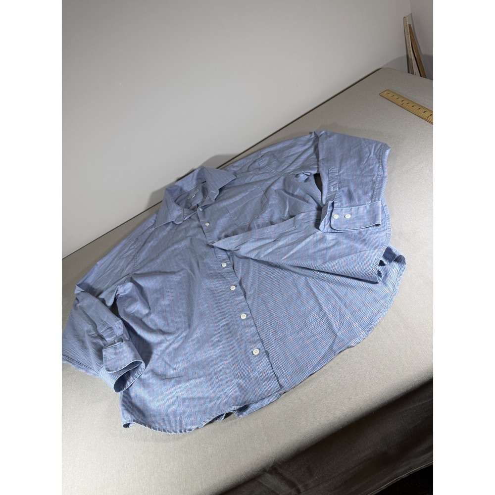 Peter Millar Shirt Adult Extra Large Blue Plaid Stretch Button Down Spandex Mens - Picture 3 of 9